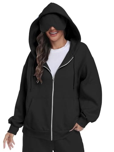 SeSe Code Unisex Zip Up Hoodie With Eye Mask Airplane Mode Travel Hoodies Oversized Sweatshirt Fleece Jacket Black S - Image 1