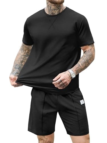 JEMLDL Men's Black 2 Piece Loungewear Set Short Sleeve T-Shirt & Shorts Summer Outfits Casual Comfortable Clothes for Vacation Travel XXL - Image 1