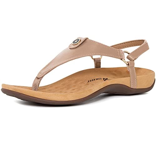 Athlefit Women's Comfortable Orthopedic Sandals Thong Dressy T-Strap Orthotic Casual Summer Arch Support Khaki Sandals size 7 - Image 1