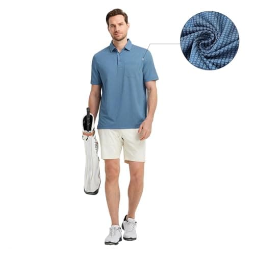 M MAELREG Golf Shirts for Men Dry Fit Short Sleeve Casual Collared Pocket Moisture Wicking Men's Polo Shirts Blue Denim - Thumbnail 3