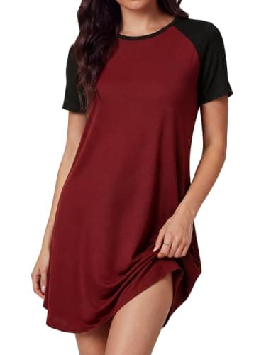 PATPAT Nightgowns for Women Viscose from Bamboo Sleep Shirts Short Sleeve Nightshirt Casual Sleeping Soft Pajama Dress Wine Red, XXL - Image 1
