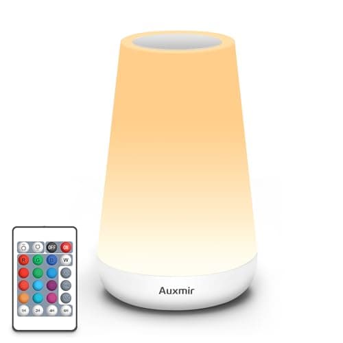 Auxmir Rechargeable LED Night Light, Touch & Remote Control Bedside Lamp with 13 Colors, 5 Brightness Levels, Portable Table Lamp for Kids Baby Nursery, Bedroom, Bathroom, Camping, White - Image 1