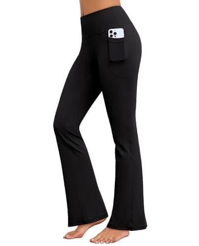 AegisChic Flare Yoga Pants with Pockets for Women Wide Leg Tummy Control Flared Workout Leggings High Waist Black - Image 1