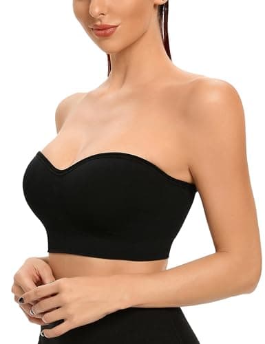 Gnowann Strapless Bras for Women Non-Slip Silicone Bandeau Bralette Seamless Wireless Strapless Bra Padded Tube Top Black M - Thumbnail 2