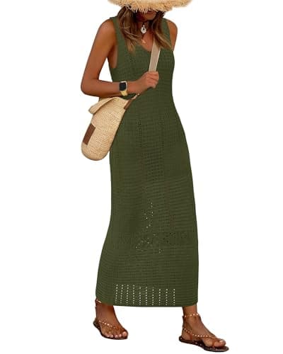 BTFBM Crochet Swimsuit Coverup for Women Summer Outfits Spring 2026 Swimwear Bathing Suit Cover Up Beach Vacation Clothes(Army Green, XX-Large) - Image 1