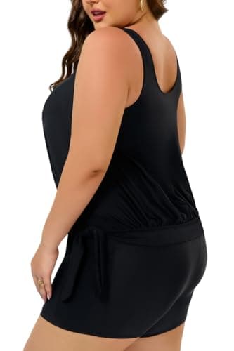 COCOPEAR Plus Size Tankinis Two-Piece Tankini Swimsuit for Women Boy Shorts Swimsuits Tummy Control Blouson Conservative Black - Thumbnail 4