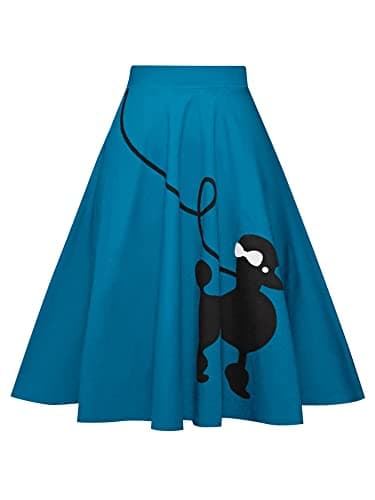 ZEZCLO Women Poodle Skirt 50s Vintage Pleated A-line Zipper Skirts Blue S - Image 1