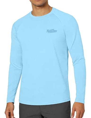 Twekfish Men's UPF 50+ Fishing Shirt, Long Sleeve UV Protection Sun Shirts, Lightweight Quick Dry Graphic Tee for Running, Marlin Light Blue - Thumbnail 2