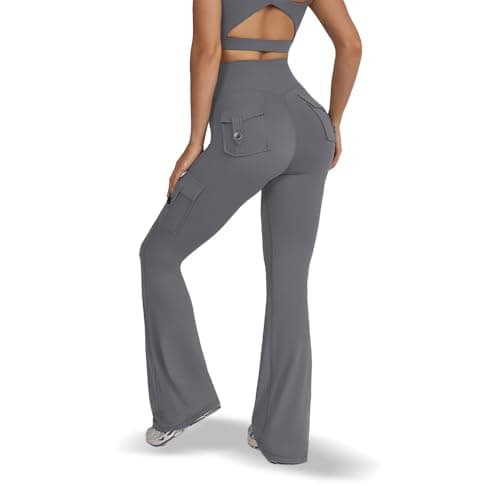 KAIFUYING Women's High Waisted Cargo Yoga Leggings, Grey, S - Image 1