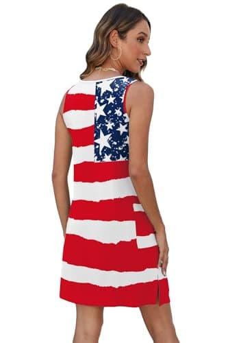 BKRIVE Stars and Stripes Summer Dresses for Women 2026 Loose Swing T Shirt Casual Dress Sundresses with Pockets American Flag S - Thumbnail 5