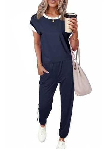 Dokotoo Lounge Sets for Women Two Piece Outfits Sweatsuit Colorblock Comfy Loungewear Jogger Shirt Spring Clothes Sweatpants Tracksuit Travel Clothing - Image 1