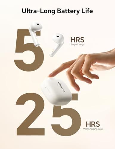 True Wireless Earbuds Bluetooth Headphones: Ultra-Lightweight Bluetooth Earbuds for All-Day Comfort, Waterproof TWS Ear Buds with Mic, 25H Playtime, Earphones for iOS/Android, Work, Commute, Study - Thumbnail 6