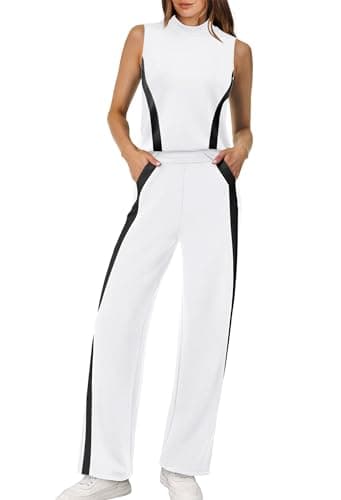XIEERDUO Two Piece Sets for Women Summer Outfits Beach Vacation Clothes Mock Neck Lounge Matching Sets Women Clothing Luxury Fashion Travel White L - Image 1
