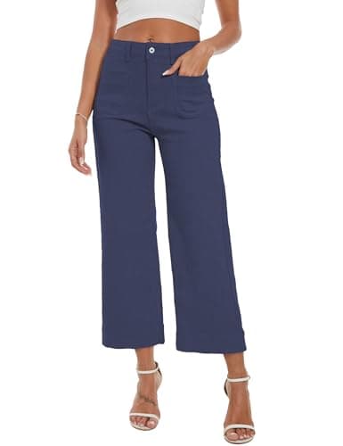DAOAO Wide Leg Jeans Woman Cropped Pants Womens High Waisted Stretchy Trendy Navy XL