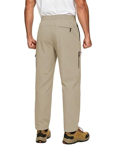 AGVNG Mens Cargo Pants 5 Pockets Waterproof Lightweight Quick Dry Work Tactical Hiking Pants UPF 50+ Elastic Waist Drawstring Cuff Golf Casual Athletic Workout Khaki S - Thumbnail 4