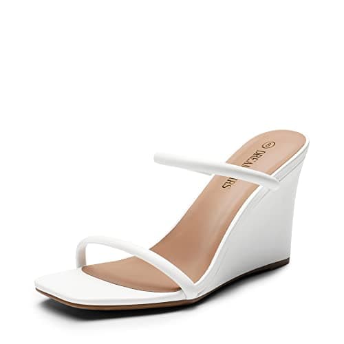 DREAM PAIRS Women's Slides Wedge Sandals Two Strap Square Open Toe Dress Shoes,Size 7.5,White,SDPW2224W - Image 1
