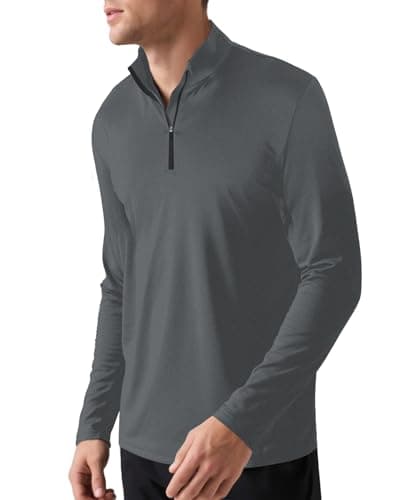 Mens 1/4 Zip Pullover Long Sleeve Shirts UPF 50+ Sun Protection Wicking Moisture Dry Fit Lightweight Sweatshirts Workout Gym Running Golf Casual Athletic Tops Dark Grey XL - Thumbnail 2