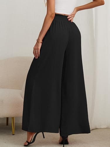 AusLook Women's Wide Leg Dress Pants with Pockets Black XX-Large Lightweight Elastic High Waisted Adjustable Tie Knot Flowy Loose Slacks Lounge Casual Ladies Beach Pleated Trousers - Thumbnail 5