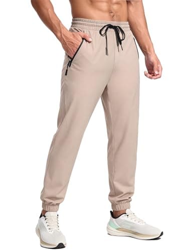 TOIUUI Mens Joggers Hiking Pants Lightweight UPF 50 Water Resistant Quick Dry Athletic Zipper Pockets Travel Workout Running Khaki XL
