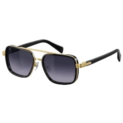 SUNGAIT Men’s Retro Square Double Bridge Aviator Polarized Sunglasses for Driving UV400 Shades for Business Daily Wear (Black Frame Gray Lens) - Image 1