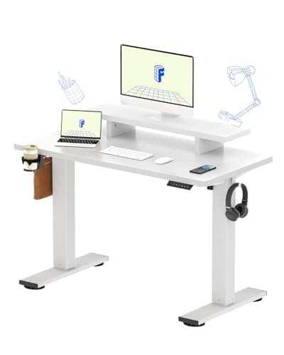 FLEXISPOT Standing Desk with Monitor Stand, 48 x 24 Inches One-Piece Electric Height Adjustable Computer Desk with Cup Holder for Home Office (White Frame+ White Top) - Image 1