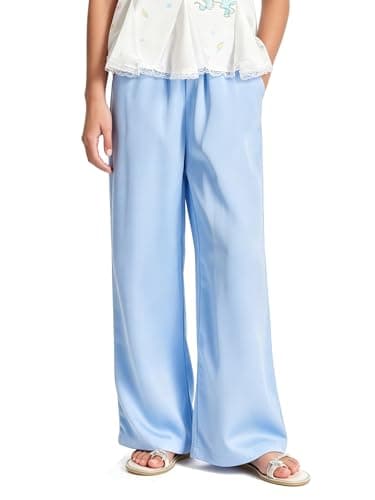 Barry Banny Girls Wide Leg Pants Satin Palazzo Pants for Girls Elastic Waist Flowy Summer Beach Vacation Pants for Kids 14-15Y - Image 1