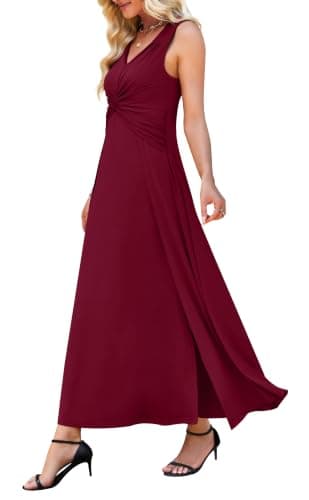 WEACZZY Cocktail Dresses for Women V Neck Sleeveless Pleated Cross Twisted Wrap Maxi Dresses Evening Gowns Dress,Wine Red,S - Image 1