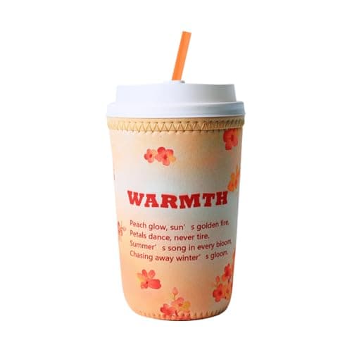 josake Iced Coffee Sleeve - Reusable Insulated Neoprene Cup Sleeve for Cold Drinks Keeps Drinks Cold & Hands Dry, Fit Most Standard Tumblers (Tangerine Bloom, large: 30-34oz)
