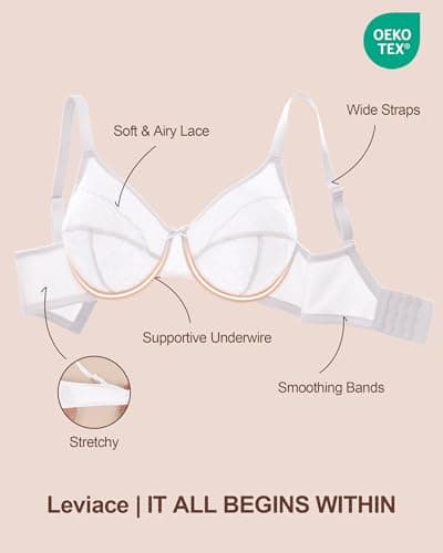 leviace Minimizer Bra Women Full Coverage Underwire, White, 40D - Thumbnail 6