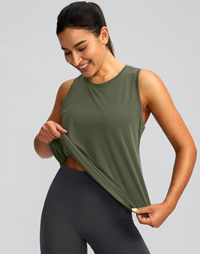 Women's Workout Tops Racerback Athletic Tank Tops Sleeveless Loose Fit Yoga Running Gym Shirts for Women(Olive,L) - Thumbnail 2