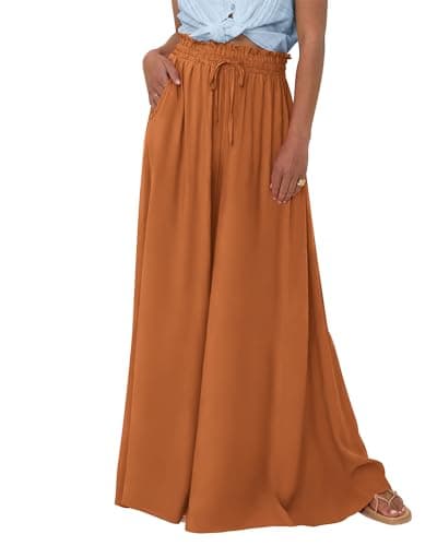 BTFBM Wide Leg Palazzo Pants for Women Casual Flowy High Waist Trousers 2025 Fall Summer Boho Beach Vacation Clothes(Solid Brown, XX-Large)