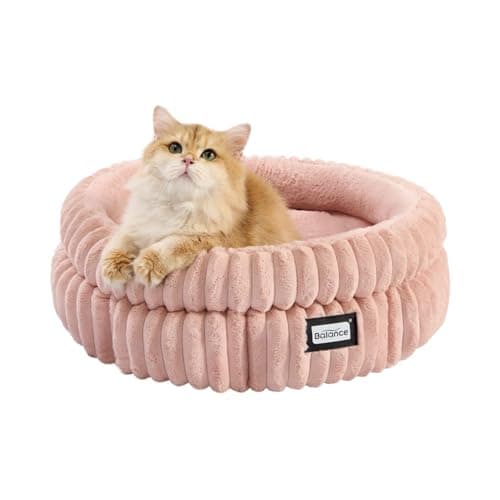 BALANCE Cat Bed Kitten Bed, Washable Round Cat Beds for Indoor Cats,Super Soft Plush Faux Fur Pet Bed for Puppy and Kitten with Anti-Slip Bottom