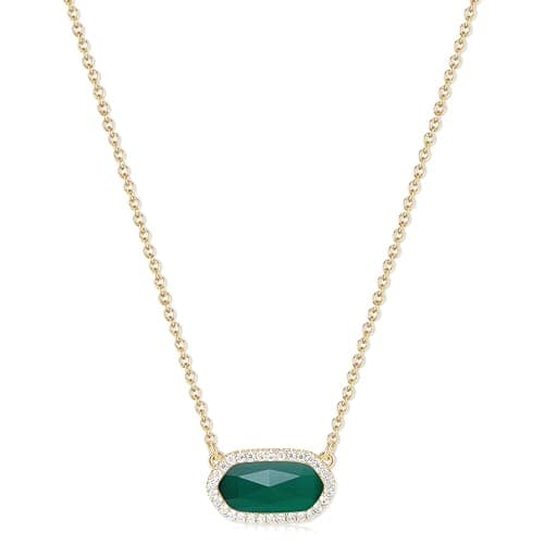 Tinkbush Pendant Necklace for Women,Simple and Elegant,Adjustable Chain,14K Gold Plated with 1 Delicate Cluster Stone,Gift Bag and Jewelry Box,Christmas Birthday Party Gift For Women (HEXAGON-GREEN) - Image 1