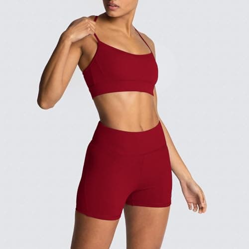 Womens 2 Piece Workout Sets Sports Bra High Waist Tummy Control Biker Shorts Yoga Pilates Outfits - Thumbnail 3