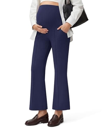 G4Free Maternity Yoga Pants with Pockets Dressy Ankle Pants Over The Belly Casual Daily Pregnancy Flared Leggings(Royal Blue,S,Tall) - Image 1