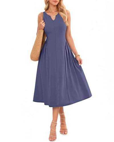 MISFAY Women's Summer Maxi Dress 2026 A-Line Pleated Flowy Long Dress Sleeveless Casual Beach Sundress with Pockets (Purple Gray,2XL) - Image 1
