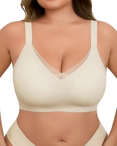 LIIJOO Wireless Bras for Women – Seamless Comfort Everyday Bra, Full Coverage No Underwire, T-Shirt Bra for Daily Wear, Plus Size Minimizer Bra（Light Brown, 2XL Plus Size） - Image 1