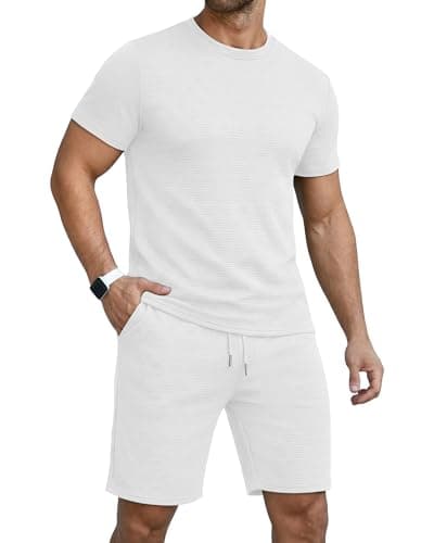 YTD Men's 2 Piece Casual Summer Sets Short Sleeve Crewneck T Shirts & Shorts Track Suits Vacation Beach Lounge Outfits XX-Large White - Image 1