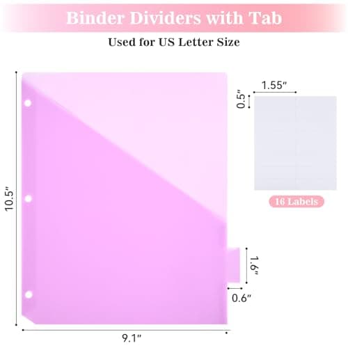 SUQJOY 8-Tab Dividers for 3 Ring Binder, 24 Count Binder Dividers with Pockets, Subject Dividers, 3-Hole Plastics Sheets Protectors for US Letter Size in 0.5", 1",2" Binders, Pastel 8 Color, 3 Packs - Thumbnail 3