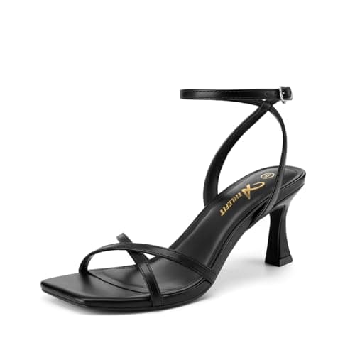 Athlefit Black Kitten Heels for Women Square Open Toe Strappy High Heels Comfortable Dressy Summer Graduation Ankle Strap Heeled Sandals Size 7 - Image 1