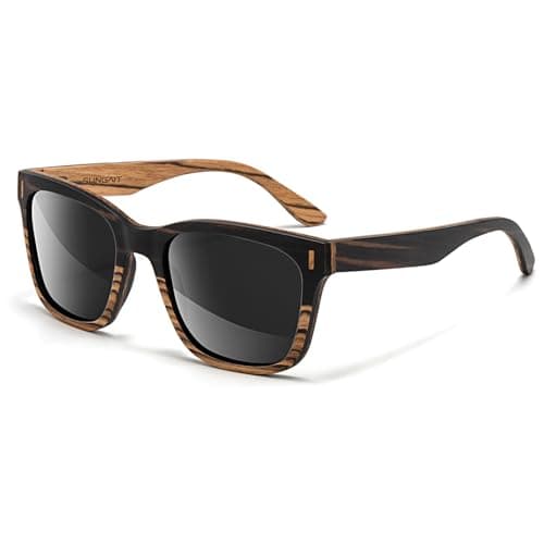 SUNGAIT Ebony Zebra Wood Sunglasses Mixed-color Frame Black Polarized Lens Gifts for Men(Ebony & Zebra Frame/Grey Lens)