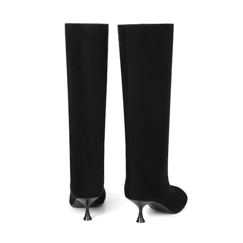 vivianly Rounded Toe Black Boots For Women Knee High Wide Calf Comfortable Pull On Kitten Low Heel Fall Winter Dress Tall Boots Black Size 8 - Thumbnail 6