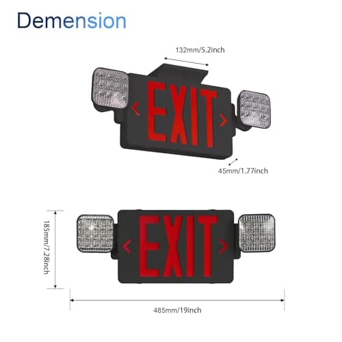 CM MZY Black Housing Exit Sign with Emergency Light, Red Exit Signs with Battery Backup,Combo for Business,Two Adjustable Square Head,US Standards,UL Certified,120V/277V AC,1 Pack - Thumbnail 3