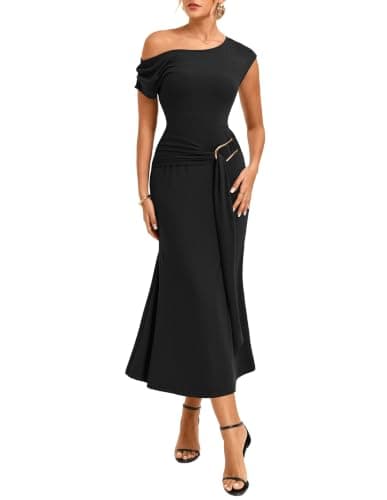 GRACE KARIN Women's 2026 Summer Wedding Guest Dresses Formal Cocktail One Shoulder Bodycon Dresses Elegant Ruched Maxi Dress Black M - Image 1