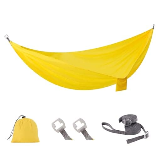 Sunyear Ultralight Camping Hammock (10 oz) - 20D Nylon, 600 lbs Capacity, Patent Quick-Adjust Buckles and 2x10 ft Tree Straps, 104" x 56", Backpacking, Hiking, Travel, Indoor/Outdoor