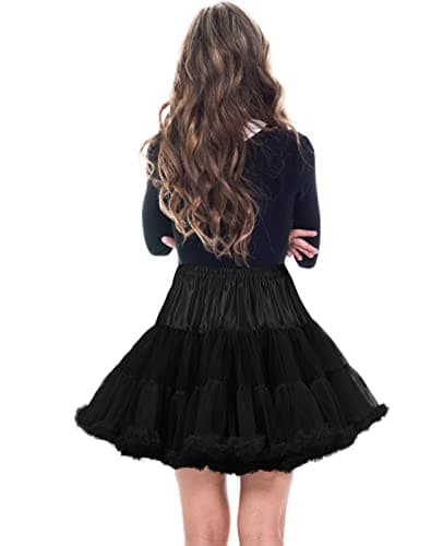 PrettyQueen Women's Tulle Petticoat 3-Layered Puffy Tutu Skirt Crinoline Underskirts for Cosplay Party Dress (Black) - Thumbnail 4