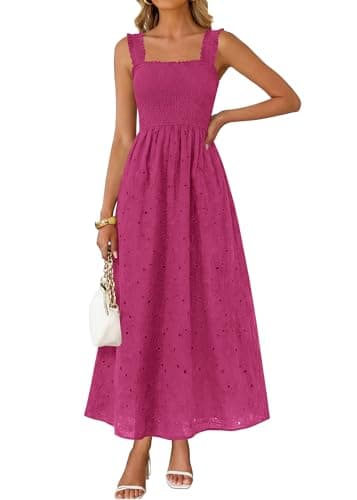 KIRUNDO Summer Lace Dress Vacation Outfits for Women 2026 Wedding Guest Dresses Maxi Beach Boho Sleeveless Cotton Sundress (Dark Red, Medium) - Image 1