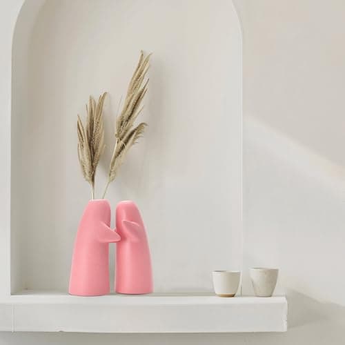 for Her – Embrace Ceramic Vase Set of 2, Pink Hugging Design Flower Vase, Minimalist Romantic Home Decor for Anniversary & Love Gifts - Thumbnail 6