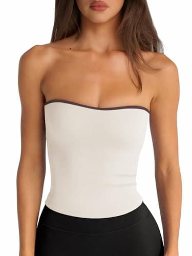 LASLULU Womens Strapless Tube Tops Basic Backless Sleeveless Longline Bandeau Going Out Crop Tops Cute Casual 2026 Summer Outfits(Champagne Small) - Image 1