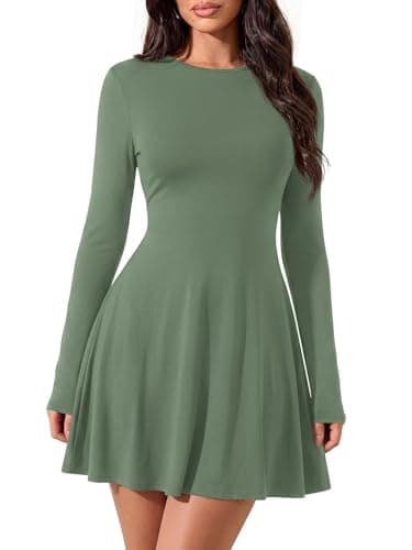 PRETTYGARDEN Crewneck Long Sleeve Ribbed Knit Casual Sweater Dresses for Women 2026 A Line Cocktail Dress Going Out Clothes (Sage Green, Medium) - Image 1